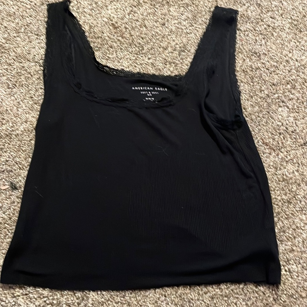Black American Eagle Ribbed Tank